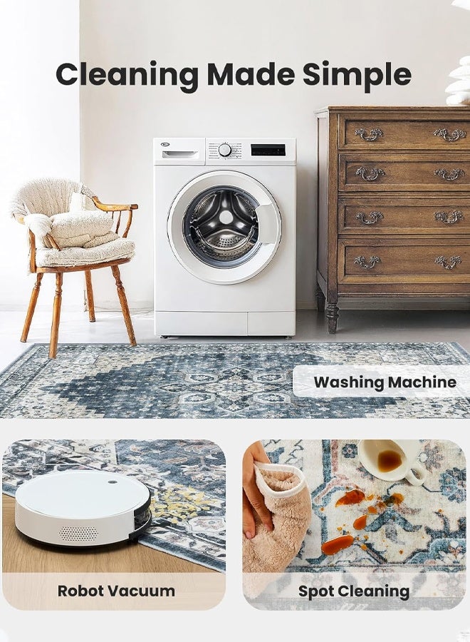 Optico Area Rugs for Living Room, Machine Washable Non Slip Vintage Rugs, Vintage Non-Slip Thin Large Size Area Rug Low Pile Lightweight Chenille Print Rug for Bedroom, Dining Room, Home Office - Image 2